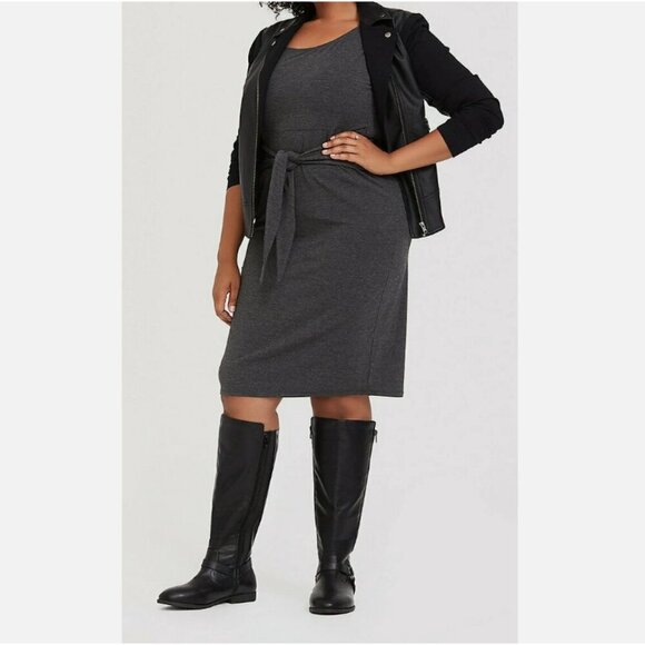 Retired! Charcoal Gray Jersey Shift Dress. Tie Front - Picture 1 of 5